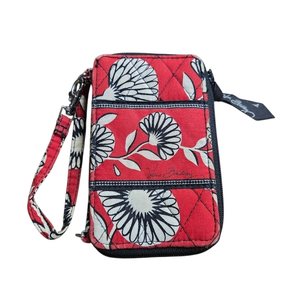 Vera Bradley Deco Daisy Carry It All Wristlet Wallet Phone Red Black Retired - Picture 2 of 7